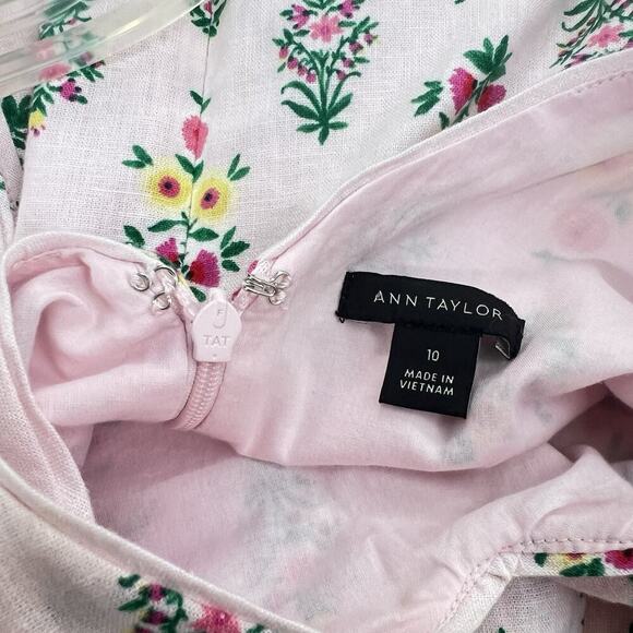 Ann Taylor Pink Floral Linen Blend Tie Waist Sheath Dress Size 10 Pockets Lined - Picture 11 of 14